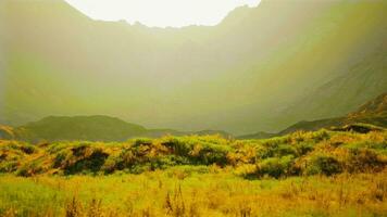 mountainous desert landscape with rocky terrain and few plants photo