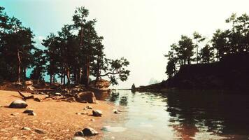 tranquil mountain paradise, with a picturesque lake and fragrant pine trees photo