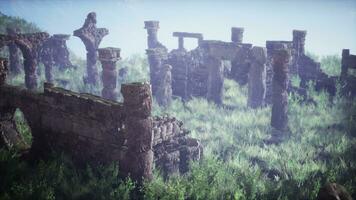 Ruined stronghold overlooking rolling hills photo