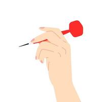 vector illustration of a hand holding a dart in a flat style. isolated on white background.