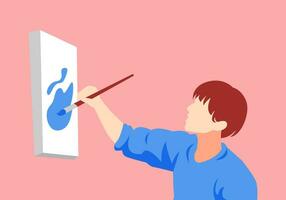 the artist paint on canvas using a brush. side view. isolated background. flat style vector illustration.