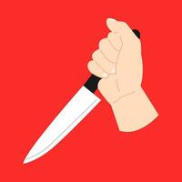 pose of hand holding a knife like a killer. isolated on red background. flat vector illustration.