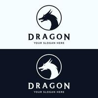 Logo design of fire dragon head and wings isolated background. vector