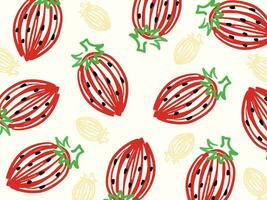 Abstract shaped strawberry vector illustration pattern for wrapping paper design isolated on horizontal plain background. Simple flat minimalist cartoon art styled drawing. Website post backdrop.