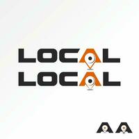 Logo design graphic concept creative premium abstract vector stock word LOCAL with point symbol on initial A font. Related to monogram place location