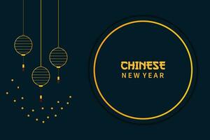 Happy Chinese New Year With Lantern Element Gold Elegant And Dark vector