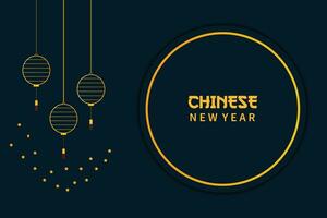 Happy Chinese New Year With Lantern Element Gold Elegant And Dark vector