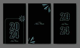 Happy New Year 2024 Background Vertical Set Dark Light vector