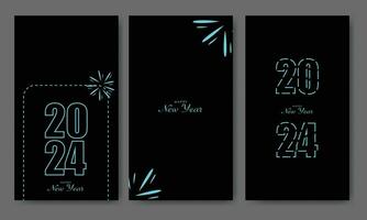 Happy New Year 2024 Background Vertical Set Dark Light vector