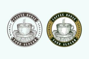 vintage style bakery shop labels, Coffee Badge, Coffee Emblem. Hand drawn engraved style illustration. Monochrome graphic art with engraved design elements. vector