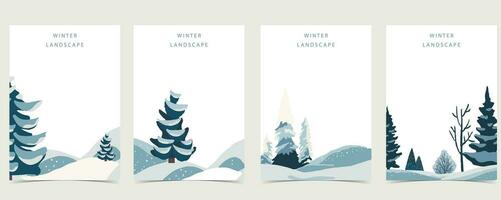 winter landscape background with mountain,tree.Editable vector illustration for postcard,a4 vertical size