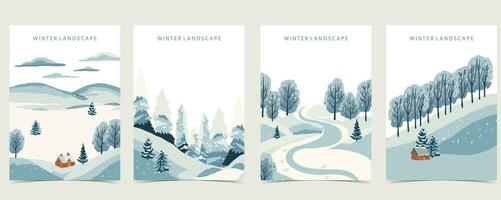 winter landscape background with mountain,tree.Editable vector illustration for postcard,a4 vertical size