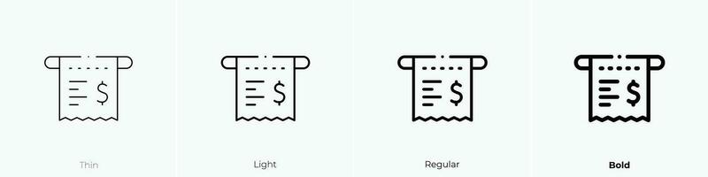 receipt icon. Thin, Light, Regular And Bold style design isolated on white background vector