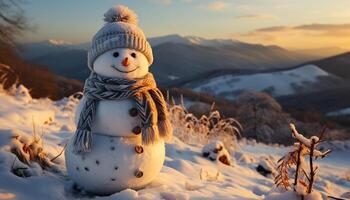 ai generado sonriente hombre en invierno, celebrando con nieve, regalo, y alegría generado por ai foto