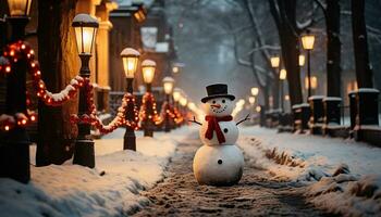 ai generado sonriente hombre en invierno, celebrando con nieve, regalo, y alegría generado por ai foto