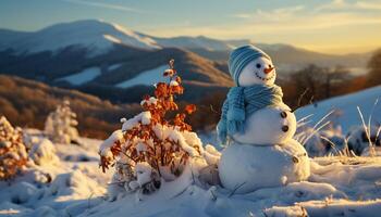 AI generated Smiling man in winter, celebrating with snow, gift, and joy generated by AI photo