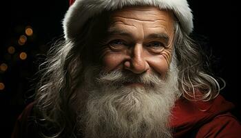 sonriente mayor hombre con gris pelo celebra invierno tradiciones generado por ai foto