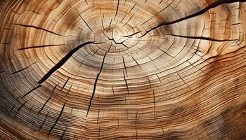 Weathered tree trunk with concentric tree rings, symbolizing growth and history generated by AI photo