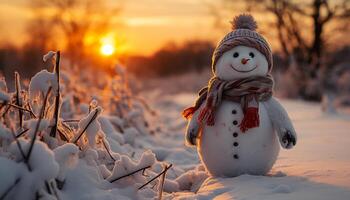 AI generated Smiling man in winter, celebrating with snow, gift, and joy generated by AI photo