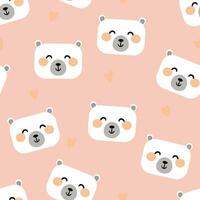 Seamless white teddy bear pattern, pink background cute wallpaper for gift wrapping paper, textile, colorful vector for kids, flat style