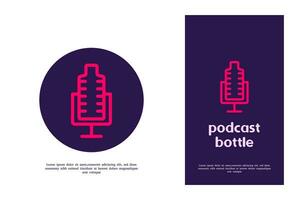 mono línea botella podcast logo diseño vector