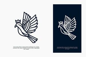 mono line bird with crown element logo design illustration vector