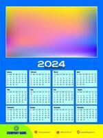 2024 One page wall calendar design template, modern 12 months one page calendar. Modern wall calendar design 2024. Print Ready One Page wall calendar template design for 2024. Week starts on Sunday. vector