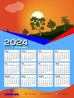 2024 One page wall calendar design template, modern 12 months one page calendar. Modern wall calendar design 2024. Print Ready One Page wall calendar template design for 2024. Week starts on Sunday. vector