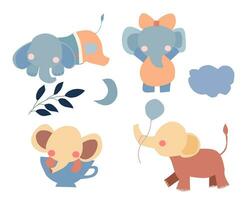 Cute Colorful Elephant Cartoon Set vector