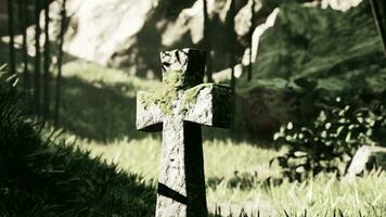 time-worn cross marking a sacred spot in the rainforest photo