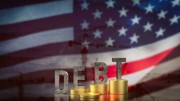 The debt and coins on USA flag for Business concept 3d rendering. photo
