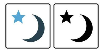 crescent moon and star icon. solid icon style, duo tone. simple vector design editable