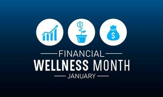 Financial wellness month is observed every year in january. January is financial wellness month. Low poly style design. Vector template for banner, greeting card, poster with Dark blue background.