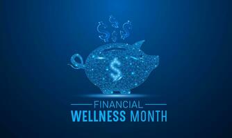 Financial wellness month is observed every year in january. January is financial wellness month. Low poly style design. Vector template for banner, greeting card, poster with Dark blue background.