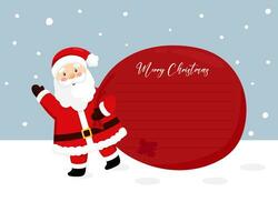 Santa Claus carries a bag of gifts. Merry Christmas and Happy Holidays greeting card, banner. Bag of gifts with space for text. Winter holiday. vector