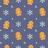 Christmas seamless pattern with snowflakes and gingerbread men. Perfect for wallpapers, wrapping paper, fill patterns, winter greetings, web page background, Christmas and New Year cards. vector