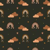 Seamless pattern with clouds, rainbow and hearts. Background for wrapping paper, greeting cards and seasonal designs. Happy Valentine's day. vector