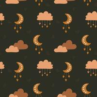 Lovely pattern with hearts, clouds, moon. Vector holiday background. Valentine's Day. Gift wrap, print, cloth, cute background for a card.