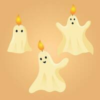 Set of cute candles in the shape of ghosts. wax candle vector