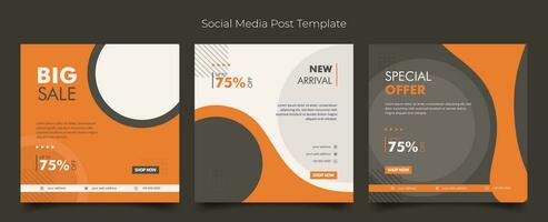 Social media post template in orange white and brown background design for store advertising vector