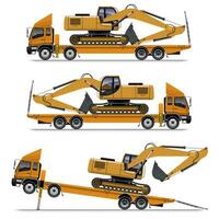 Yellow Flatbed Truck with Excavators vector