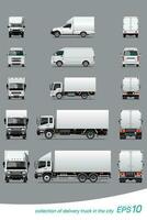 Collection of Delivery Cargo Truck in City vector