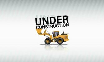 Under Construction Template, Wheel Loader Tractor on Grey Gradient Background. vector