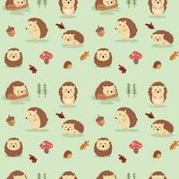 Seamless pattern background with hedgehog and autumn elements vector