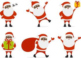 Cartoon African American black Santa Claus collection. Christmas vector illustration.