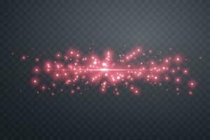 Red horizontal lensflare. Light flash with rays or spotlight and bokeh. Red glow flare light effect. Vector illustration.