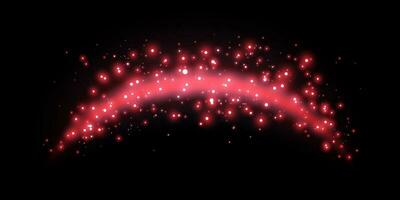 Red magic arch with glowing particles, sparkles and dots. Neon realistic energy flare arch. Abstract light effect on a black background. Vector illustration.