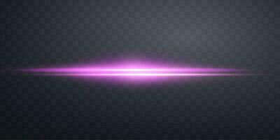 Pink horizontal lensflare. Light flash with rays spotlight. Pink glow flare light effect. Vector illustration.