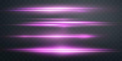 Pink horizontal lensflare. Light flash with rays spotlight. Pink glow flare light effect. Vector illustration.