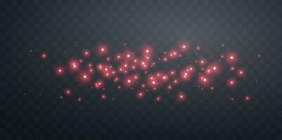 Red magic sparks and dust stars. Red glow flare light effect. Christmas light effect. vector